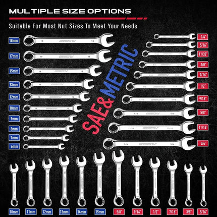 SEDY 32 Pcs SAE Metric Combination Wrench Set Stubby 12 Point CR-V Steel w/Case