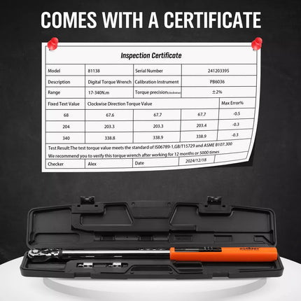 3Pc 1/2" Digital Torque Wrench Set Adjustable 17-340N.m / 25-250ft.lb Motorcycle