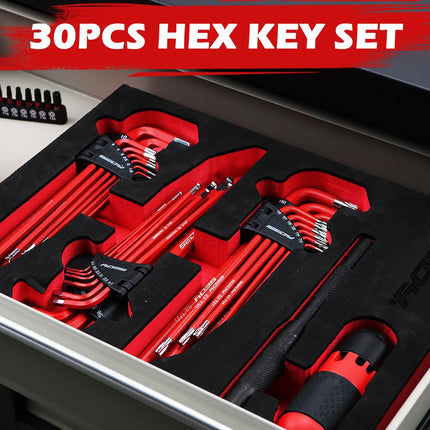 SEDY 30Pc Allen Key Set Long Arm Hex & Torx Keys with Grip Handle SAE Metric