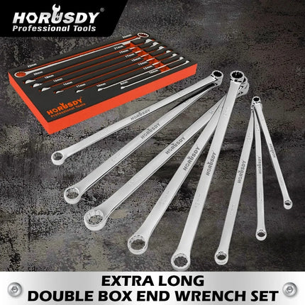 HORUSDY 8Pc Extra Long Aviation Spanner Set Double Ring Wrench 8-24mm 12 Point