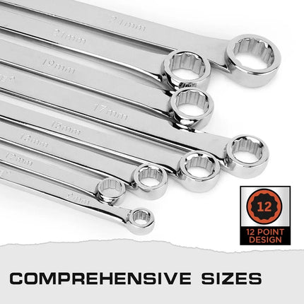 HORUSDY 8Pc Extra Long Aviation Spanner Set Double Ring Wrench 8-24mm 12 Point