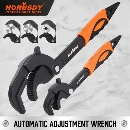 HORUSDY 2Pc Adjustable Wrench Quick Multi-Function Spanner Power Grip Pipe Set