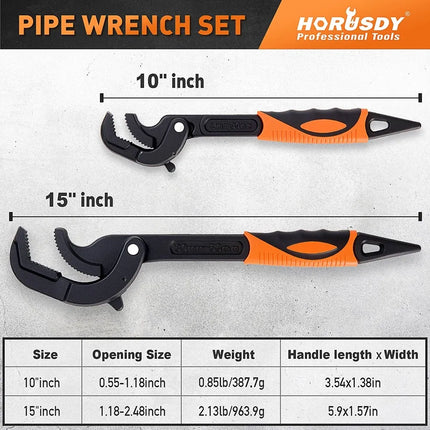 HORUSDY 2Pc Adjustable Wrench Quick Multi-Function Spanner Power Grip Pipe Set