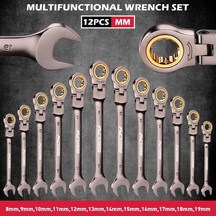 SEDY 12Pc Metric Flexible Ratchet Spanner Combination Spanner Magnetic Organizer
