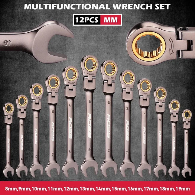 SEDY 12Pc Metric Flexible Ratchet Spanner Combination Spanner Magnetic Organizer