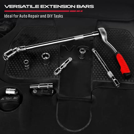 SEDY 4Pcs 3/8" Drive Socket Extension Bar Kit w/ Swivel Joint CR-V Ratchet Auto