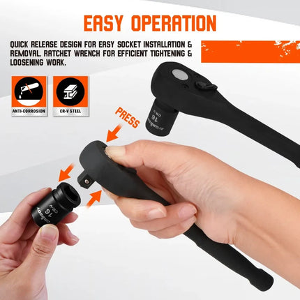 SEDY 12Pcs 1/2" Drive Socket Wrench Set CR-V 72T Ratchet Metric 10-19mm Holder