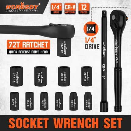 12-Piece 3/8" Drive Socket Set 72T Quick Release Ratchet Metric 8-18mm Holder