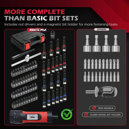 SEDY 64Pcs Torque Screwdriver Set 10-70 in-lb S2 Bits Magnetic Nut Driver Kit