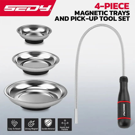 SEDY 4Pcs Magnetic Tray Pick-Up Tool Set Flexible Magnet Holder Auto Repair