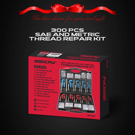 SEDY 320Pcs Helicoil Thread Repair Kit SAE Metric HSS Drill Bits Thread Restorer