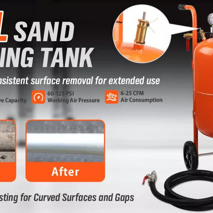 40L Sandblasting Tank Portable Sand Grit Blaster Abrasive Gun Car Trucks