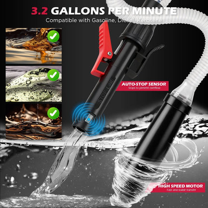 SEDY 3.2 GPM Automatic Shut Off Fuel Transfer Pump Battery Powered Diesel Pump