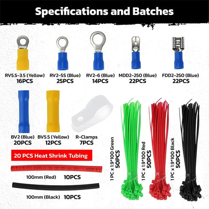 HORUSDY 308PCS Crimp Terminals Kit Ring Spade Butt Connector Set for Wiring
