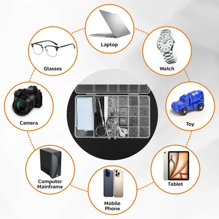Eyeglass Sun Glasses Optical Repair Tool Screw Nut Nose Pad Assortment Set Kit