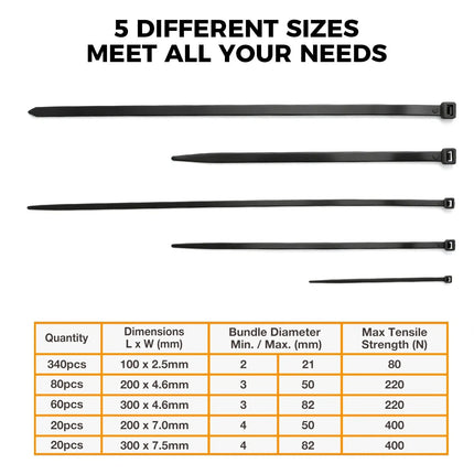 520Pcs Cable Ties Zip Ties Nylon UV Stabilised Bulk Black Cable Tie Black Au