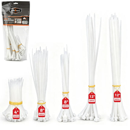 520-Pieces Cable Ties Zip Ties Nylon UV Stabilised Bulk Black Cable Tie White