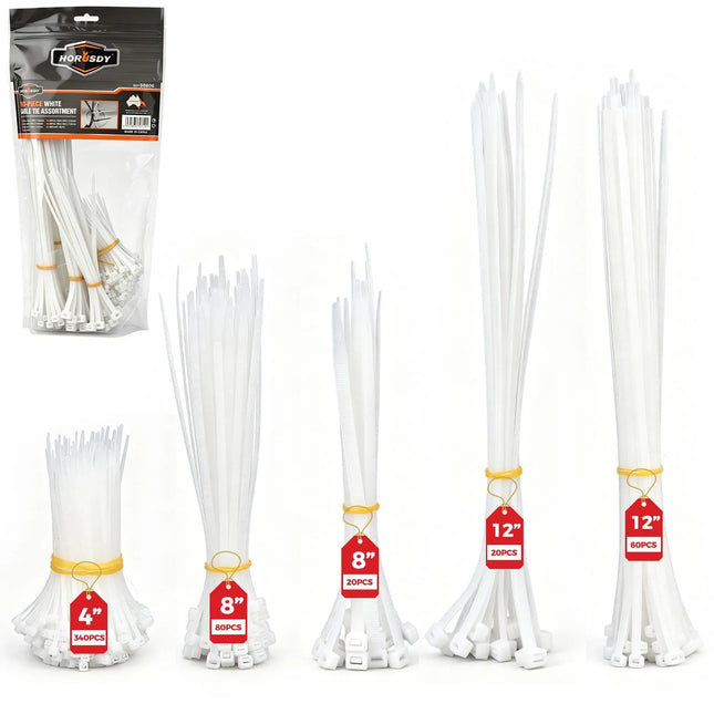 520-Pieces Cable Ties Zip Ties Nylon UV Stabilised Bulk Black Cable Tie White