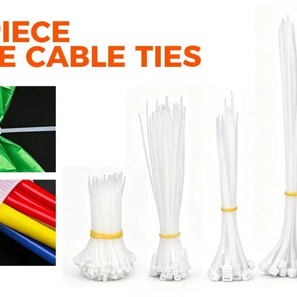 520-Pieces Cable Ties Zip Ties Nylon UV Stabilised Bulk Black Cable Tie White