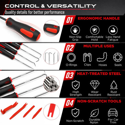 SEDY 15pc Auto Trim Removal Tool Kit Pick & Hook Set LED Magnetic Pickup