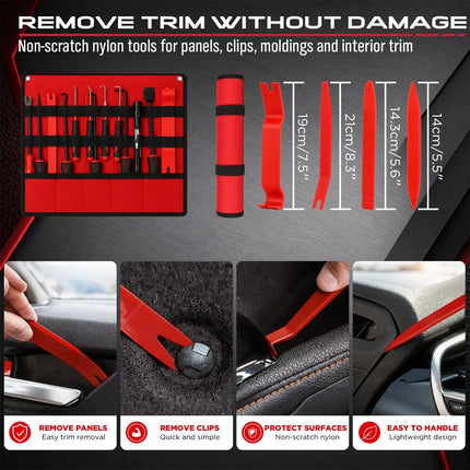 SEDY 15pc Auto Trim Removal Tool Kit Pick & Hook Set LED Magnetic Pickup