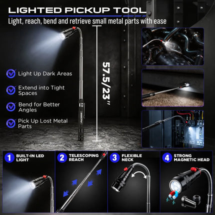 SEDY 18Pcs Auto Trim Removal Tool Kit Pick and Hook Set LED Magnetic Pickup