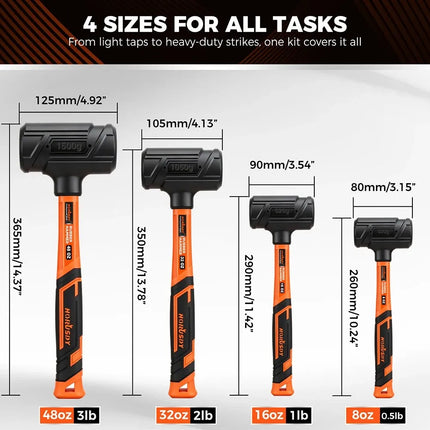 HORUSDY 4PCS Dead Blow Hammer Set Steel Shot Non-Slip Grip Carpentry & Tile
