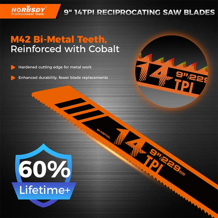 9" 14TPI Bi-Metal Reciprocating Saw Blade Cutting Steel Universal Shank 14TPL