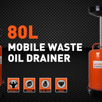 HORUSDY 80L Mobile Waste Oil Drainer Telescopic Workshop Fluid Collection Tank