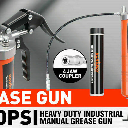 18'' Manual Pistol Grip Grease Gun Flow Pressure 4500PSI Flexi Hose & Coupler