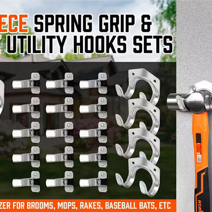 HORUSDY Spring Grip Mop & Broom Holder Wall Mounted Garden Tools Storage Clip