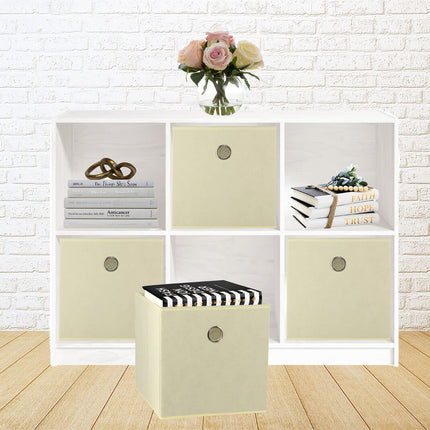 SORTI 33x33x27 CM Beige 6-Pack Foldable Storage Cubes - Fabric Bookcase Organizers for Toys and More