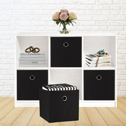 SORTI 33x33x27 CM Black 6-Pack Foldable Storage Cubes - Fabric Bookcase Organizers for Toys and More