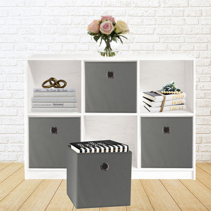 SORTI 33x33x27 CM Grey 6-Pack Foldable Storage Cubes - Fabric Bookcase Organizers for Toys and More
