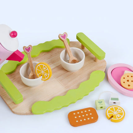 Kids Wooden Kitchen Tea Set Pretend Play