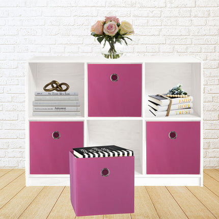 SORTI 27x28x27 CM Dark Pink 8-Pack Foldable Storage Cubes - Fabric Bookcase Organizers for Toys and More