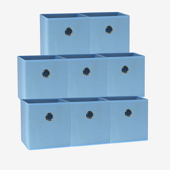 SORTI 27x28x27 CM Light Blue 8-Pack Foldable Storage Cubes - Fabric Bookcase Organizers for Toys and More
