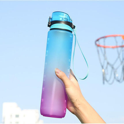1L Water Bottle Motivational Drink Flask With Time Markings Bpa Free Sport Gym - Red+Blue