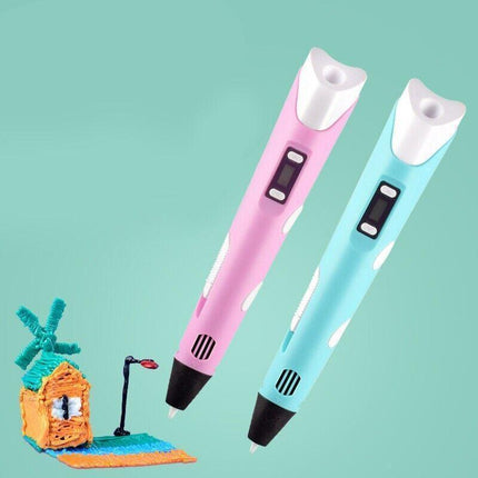 3D Printing Pen Drawing Pen Printer + LCD Screen + USB + 3 Free Filaments Gift - Purple