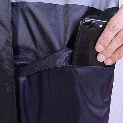Unisex Waterproof Raincoat 2XL Size Lightweight Hooded Long Work Outdoor Overcoat - Navy
