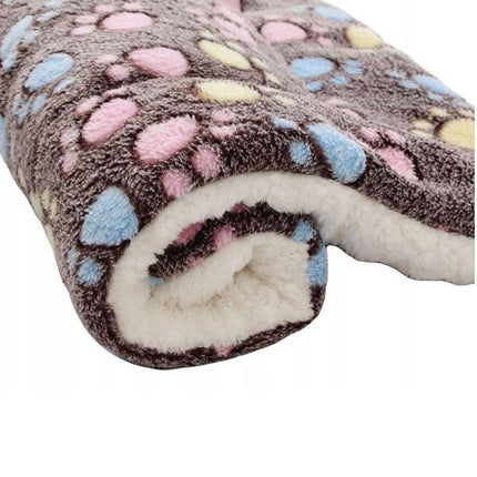 M Size Puppy Dog Cat Cushion Mattress Blanket Bed Soft Warm Pet Pad Winter Kennel House - Brown Footprint