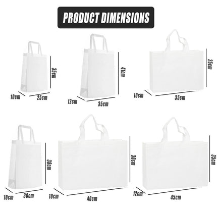 100PCS Reusable Non Woven Shopping Bags Eco Friendly Washable Tote Bags White - 41X35X12CM