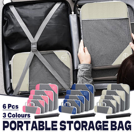 6PCS Compression Packing Cubes Expandable Luggage Storage Bag Travel Packing Bag - Navy