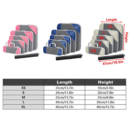 6PCS Compression Packing Cubes Expandable Luggage Storage Bag Travel Packing Bag - Navy