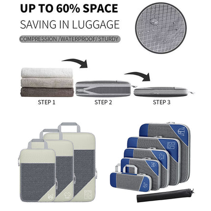 6PCS Compression Packing Cubes Expandable Luggage Storage Bag Travel Packing Bag - Pink