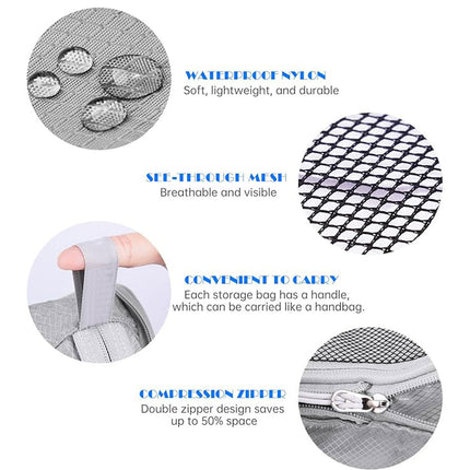 6PCS Compression Packing Cubes Expandable Luggage Storage Bag Travel Packing Bag - Pink