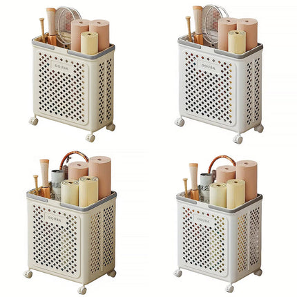 Folding Laundry Basket with Wheel Large Capacity Removable Dirty Clothes Storage - White-M