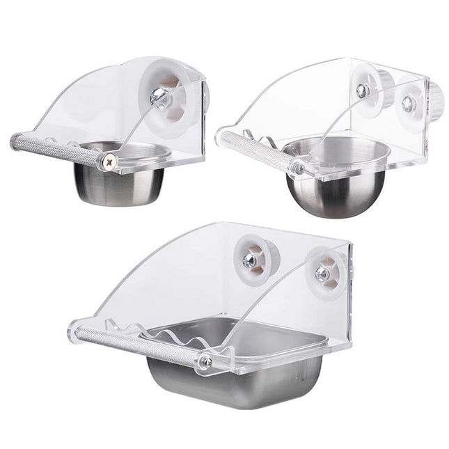 Parrot Stainless Steel Food Bowl Bird Feeder Cage Hanging Dish for Pet Birds - L