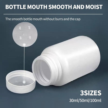 100pcs White Plastic Capsule Bottle Small Medicine Granule Packaging Container - 50ml