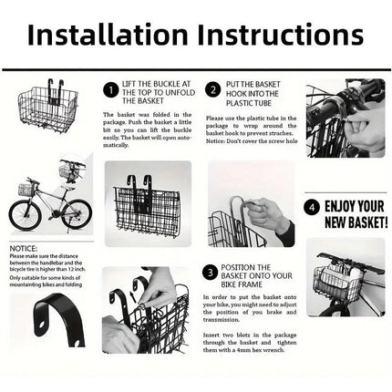 Foldable Bicycle Basket Front and Rear Hanging Storage Rack Bike Accessories - Silver